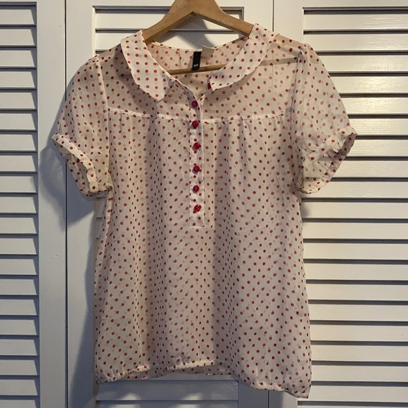 H&M Tops - H&M Polka Dot Sheer Top w/ Peter Pan Collar